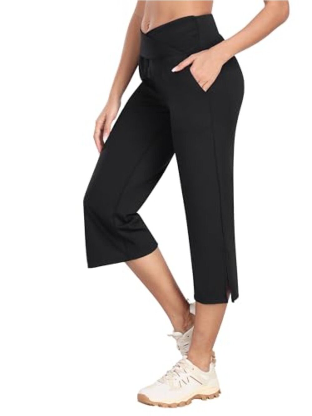 Wide Leg Yoga Capri Pants High Rise Crossover Waist with Pockets